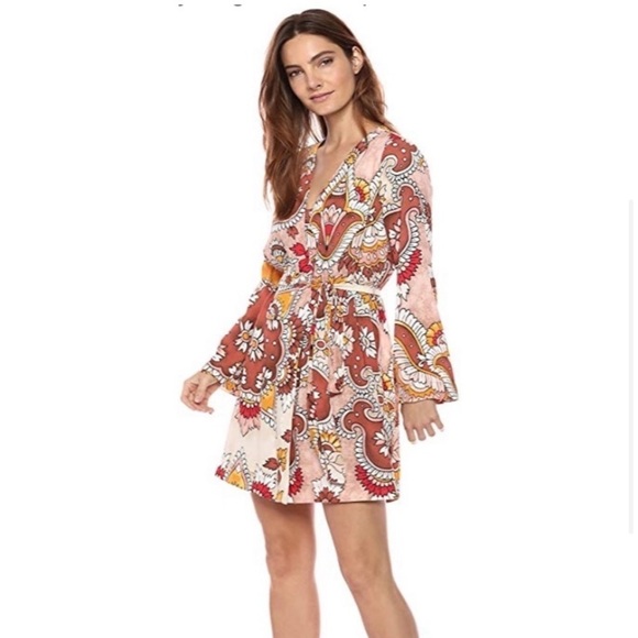 NWT BCBGMaxAzria Paisley Dusty Rio Boho Long-sleeved Robe/Kimono Size XS - Picture 1 of 13